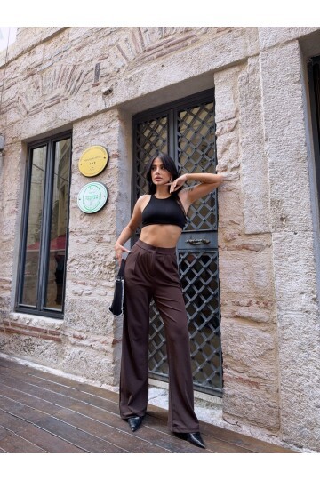 Çift Pileli Örme Palazzo Pantolon