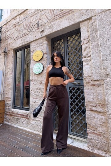 Çift Pileli Örme Palazzo Pantolon