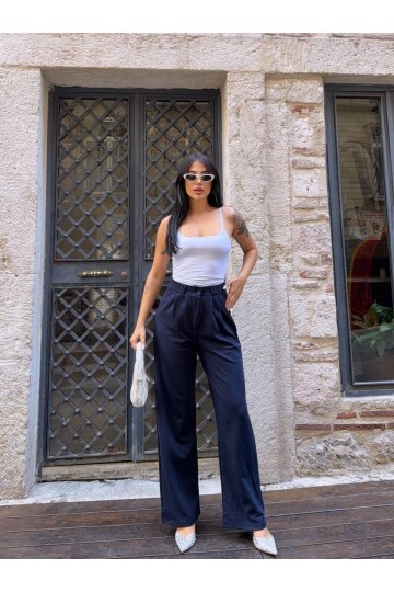 Çift Pileli Örme Palazzo Pantolon