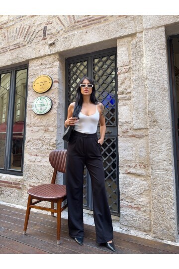 Çift Pileli Örme Palazzo Pantolon