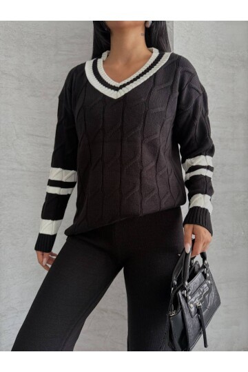 Çizgili Saç Örgü Takım