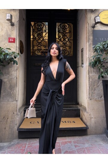 Dalgıç Kumaş Tasarım Elbise Siyah