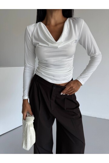 Degaje Yaka Bluz Beyaz