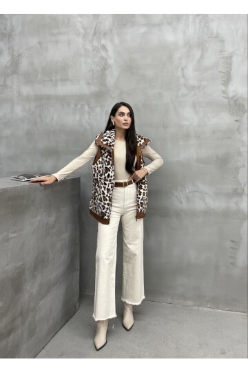 Deri Garnili Astarlı Leopar Yelek