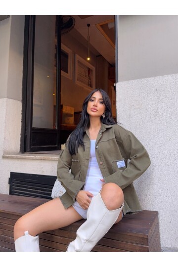 Design Arma Detay Gabardin Gömlek Haki