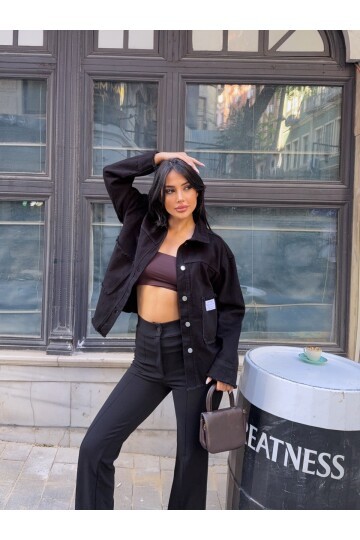 Design Arma Detay Gabardin Gömlek Siyah