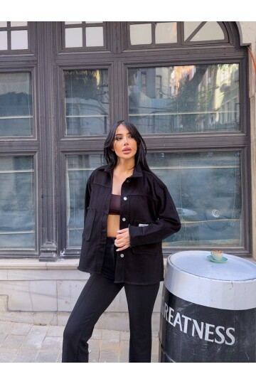 Design Arma Detay Gabardin Gömlek Siyah