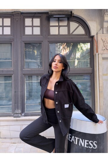 Design Arma Detay Gabardin Gömlek Siyah