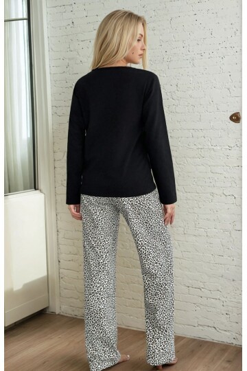 Dudak Baskılı Leopar Detay Pijama Takımı