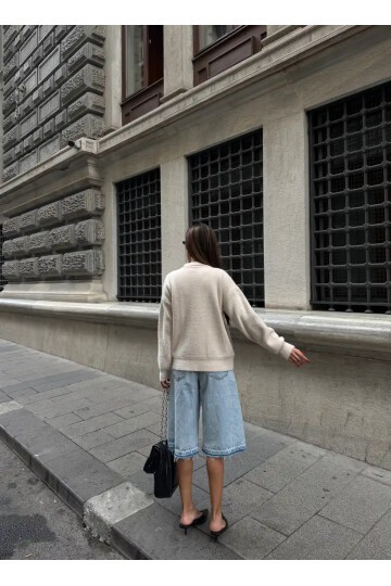 Düğme Ve Biye Detaylı Çift Cepli Triko Bluz Hırka