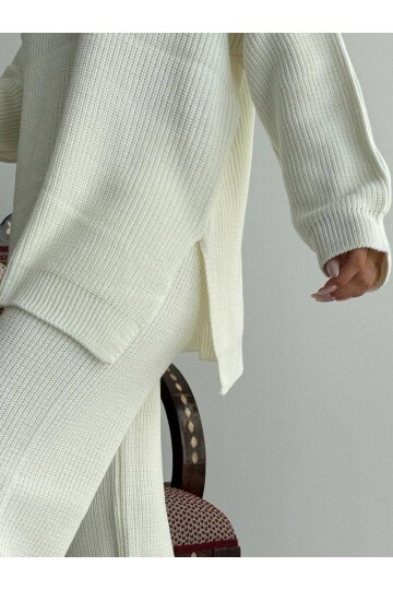 Fermuar Detay Üst ve Alt Triko Takım Ekru