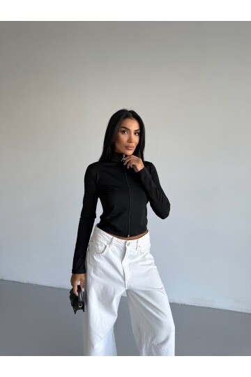 Fermuarlı Dalgıç Kumaş Sweatshirt