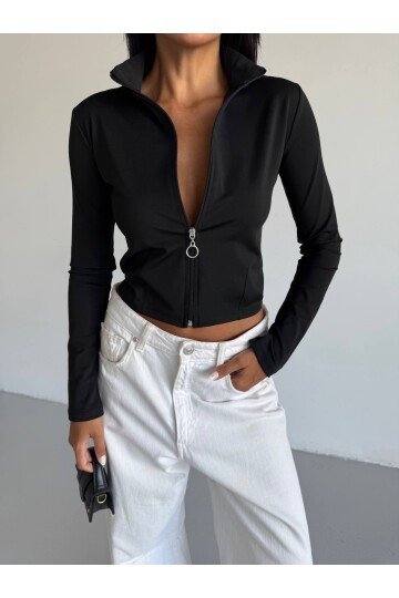 Fermuarlı Dalgıç Kumaş Sweatshirt