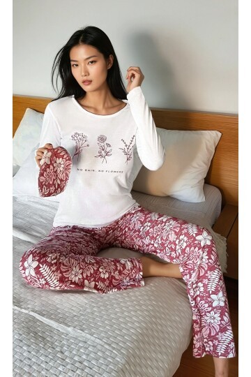 Flowers Baskılı Çiçek Desenli Kadın Pijama Takımı
