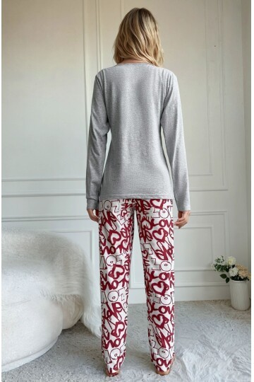Follow Your Heart Baskılı Uzun Kollu Üst & Desenli Pijama Takımı