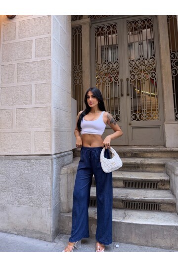 Gofre Bol Paça Beli Lastikli Pantalon Lacivert