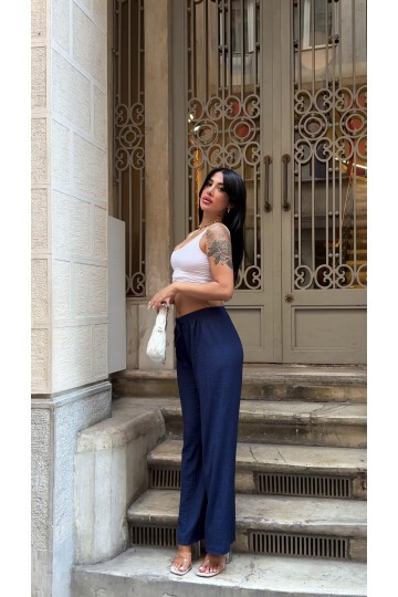 Gofre Bol Paça Beli Lastikli Pantalon Lacivert