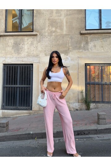 Gofre Bol Paça Beli Lastikli Pantalon Pudra