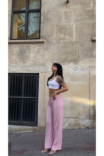 Gofre Bol Paça Beli Lastikli Pantalon Pudra