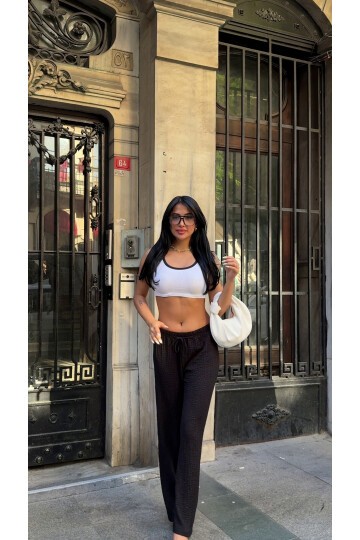 Gofre Bol Paça Beli Lastikli Pantalon Siyah