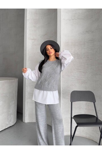 Gömlek Detaylı Triko Takım