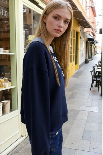 Good For U Baskılı Oversize Üç İplik Kadın Sweatshirt