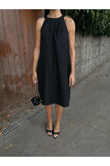 Halter Yaka Dokuma Midi Elbise