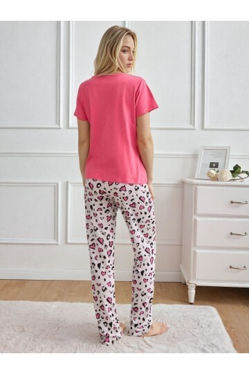 Honey Baskılı Pembe Kısa Kollu Pijama Takımı