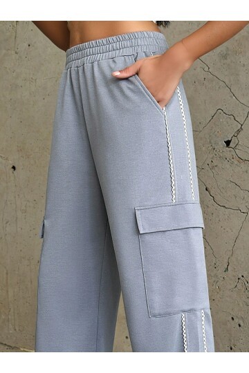 İki İplik Kumaş Kargo Cepli Kadın Eşofman Altı