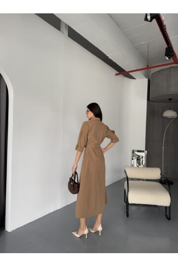 İthal Cupra Kumaş Kuşaklı Elbise