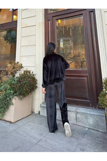 Kadife Fermuarlı Alt Üst Takım Siyah