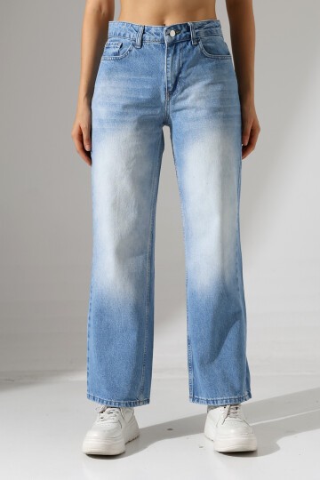 Kadın Açık Mavi Yüksek Bel Bol Paça Jean