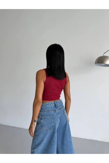 Kadın Bordo Kaşkorse Crop Bluz
