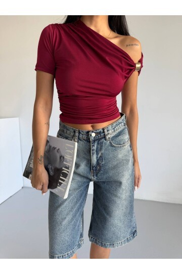 Kadın Bordo Kol Detay Sandy Bluz