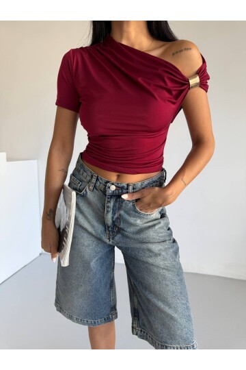 Kadın Bordo Kol Detay Sandy Bluz