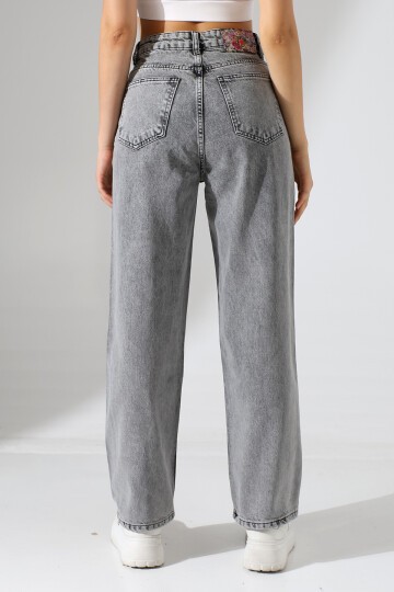 Kadın Gri Yüksek Bel Bol Paça Jean