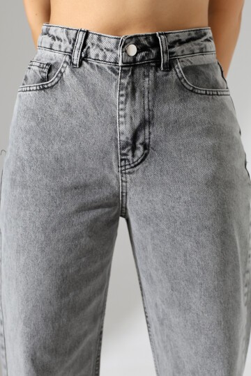 Kadın Gri Yüksek Bel Bol Paça Jean