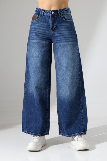 Kadın Koyu Mavi Wide Leg Jean