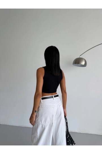 Kadın Siyah Kaşkorse Crop Bluz