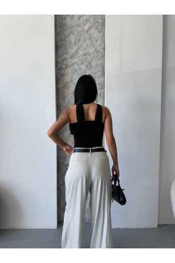 Siyah Sandy Kumaş Yaka Detay Bluz