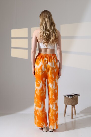 Kadın Turuncu Viskon Bol Paça Desenli Pantalon