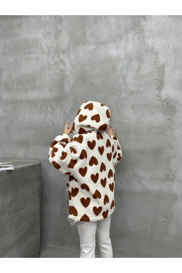 Kalp Desen Polar Kapşonlu Sweat