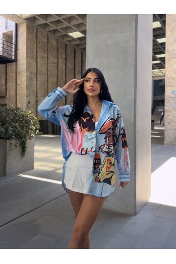 Karakter Baskılı Jeans Efektli Tunik