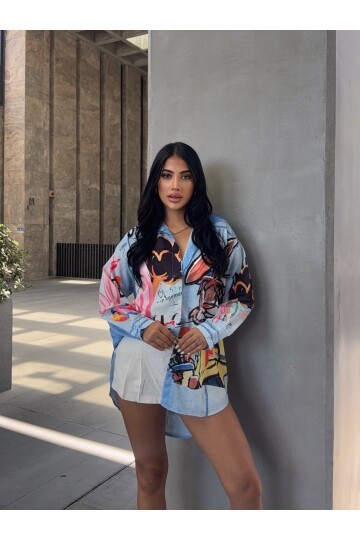 Karakter Baskılı Jeans Efektli Tunik