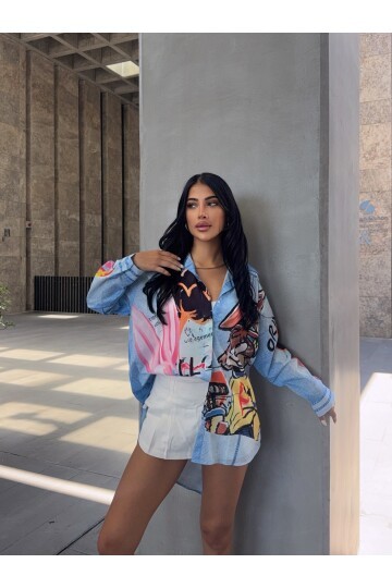 Karakter Baskılı Jeans Efektli Tunik