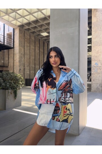 Karakter Baskılı Jeans Efektli Tunik