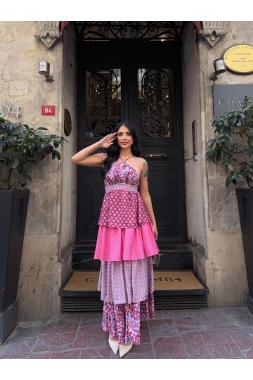 Kat Kat Desenli Tasarım Elbise