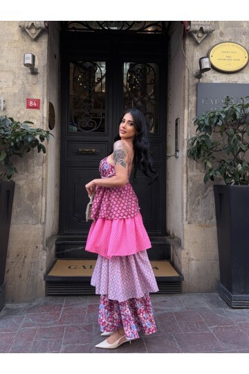 Kat Kat Desenli Tasarım Elbise