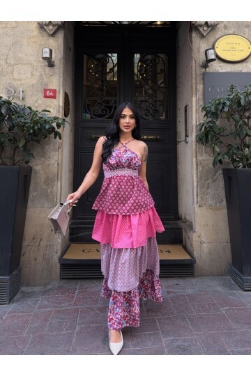 Kat Kat Desenli Tasarım Elbise