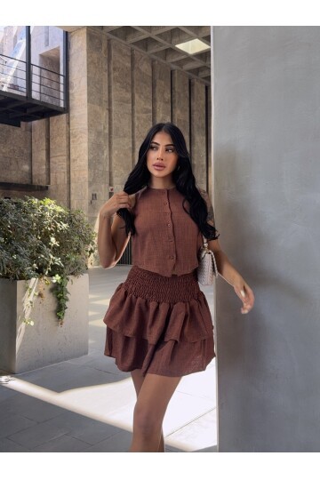 Katlı Etek ve Yelek Alt Üst Takım